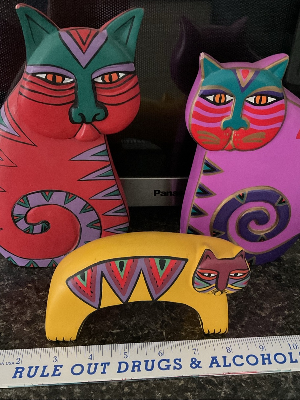Laurel Burch Colorful Cat Trio — Red, Purple, Yellow